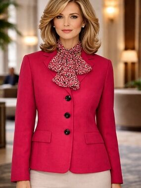 Le Suit Pink Scarf Tailored Blazer Jacket Career Wear Size 10